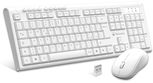 Atlantis Combo Kit Tastiera e Mouse Wireless senza fili, Multimediale, Layout Italiano QWERTY, 9 Tasti di scelta rapida, per PC/Laptop/Notebook, ricevitore USB unico, cod. P013-AX280G+M, Bianco.