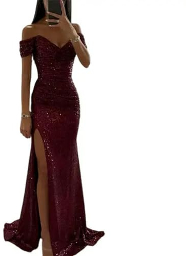 Gyios dress Off-shoulder Gown Dress Elegant Sequin V-neck Maxi Dress For Evening Party Prom Off Shoulder Slim Split Long Dress