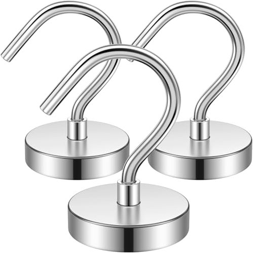 FINDMAG 3Pack Extra Starke Magnethaken Silber, 40lbs Neodym Magnet, Magnete Magnetische Haken mit, Starke Magneten für Kreuzfahrt und Haushalt, Magnet Mit Haken für Camping, Werkstatt, Spind