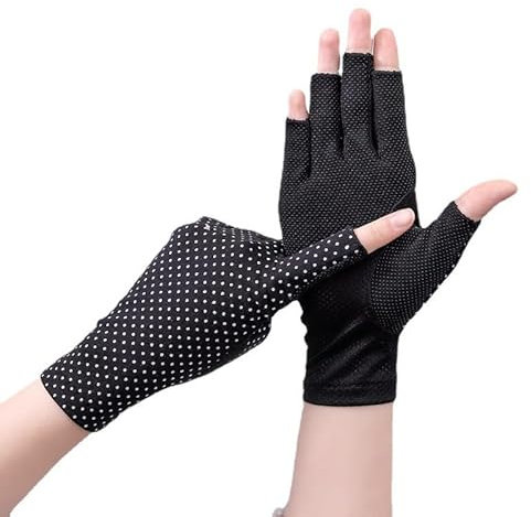 Fgnuay Guanti estivi da donna, senza dita, protezione UV, per ciclismo, guida, corsa, sci, pesca, guanti in cotone, antiscivolo, per donne e ragazze, colore nero