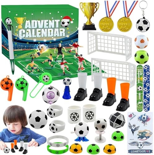Fußball-Adventskalender 2024, Fußball-Countdown-Kalender 2024, Weihnachtskalender mit Bausteinen, Countdown bis Weihnachten, Geschenke für Kinder