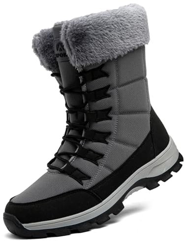 Topwolve Stivali da Neve Uomo Invernali Foderato Pelliccia Caldo Stivaletti All'aperto Impermeabile Antiscivolo Doposci,Grigio,42 EU