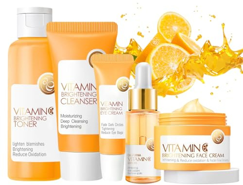 Skin Care Set, Vitamin C Skin Care Sets & Kits, Skin Care for Teenage Girls Gift Set with Cleanser, Toner, Serum, Eye Cream, Facial Cream, Skin Care Sets & Kits for Girls Women (Vitamin C)