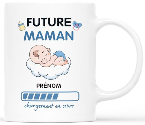 𝗖𝗔𝗗𝗘𝗔𝗨 𝗣𝗟𝗨𝗦 Mug Personnalisé Prénom - Future Maman - Cadeau Pour Futur Parents, Cadeau Maternité, Cadeau Annonce de Grossesse, Mug Fêtes Des Mères Enceinte, Tasse Future Maman, Mug Grossesse