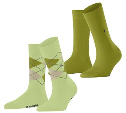 Burlington Damen Socken Everyday Mix Multipack W So Baumwolle gemustert 2 Paar, Grün Lemon 7498, 36-41