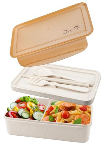 DECIO Porte-déjeuner hermétique avec couverts 1100 ml, boîte à lunch pour aliments à 2 compartiments, porte-collation pour fille écologique et sans BPA, porte-repas Bento Box pour maison, école,