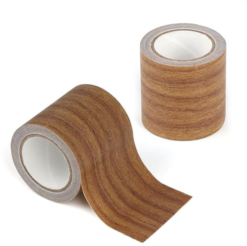 Lalago Ruban Adhésif Bois 2 Rouleaux 5.7cmx4.57m - Réparation Meubles, Papier Adhésif Texturé Imperméable pour Plancher et Meubles (Marron Foncé)