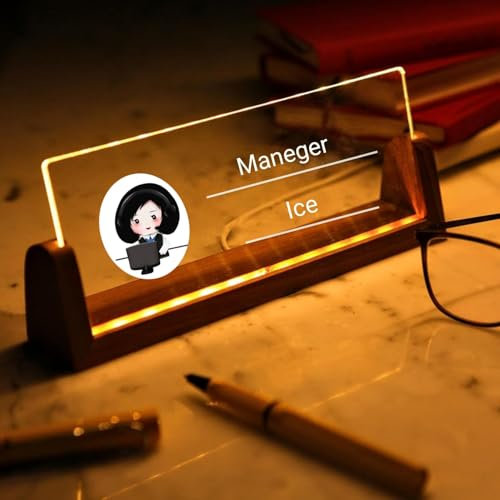Pahdecor Placa de nombre personalizada iluminada para escritorio, placa de identificación acrílica para añadir foto, placa de identificación grabada para escritorio y puerta, decoración de oficina,