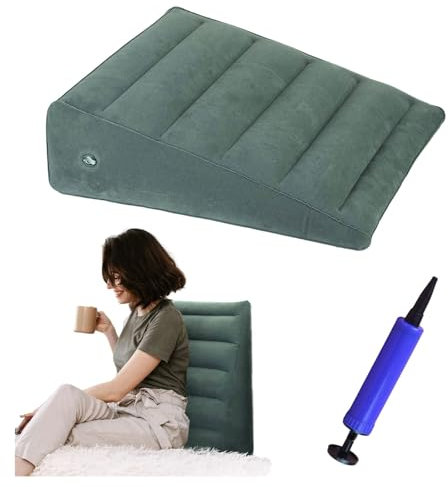 ZHYUANAufblasbares Dreieckskissen,Beflocktes aufblasbares Kissen,Keilkissen,aufblasbares Kissen,Wedge Pillow,Refluxkissen gegen Schnarchen,Bequemer Schlaf,Reisen,Schmerzlinderung (Tiefgrün)