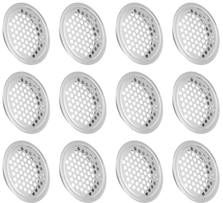 sourcing map 12 rejillas de ventilación circulares planas de acero inoxidable de 50 mm, rejilla de ventilación redonda para baño, hogar, oficina, cocina, armario, tono plateado