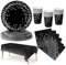 Nkaiso Anniversaire Vaisselle de fete 141 Pièces Noir et argent Party Assiette Anniversaire Set Comprendre Papier Assiette Serviettesr Réutilisable Couverts pour Party Decoration -20 Invités