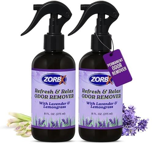 ZORBX Refresh & Relax Lavender Lemongrass Odor Remover Spray 8 Oz, 2-Pack | Natural Room Deodorizer for Medical Rooms, Closet, Home, Bathroom, Furniture, Carpet, Car, Gym & Laundry, Permanent Solution