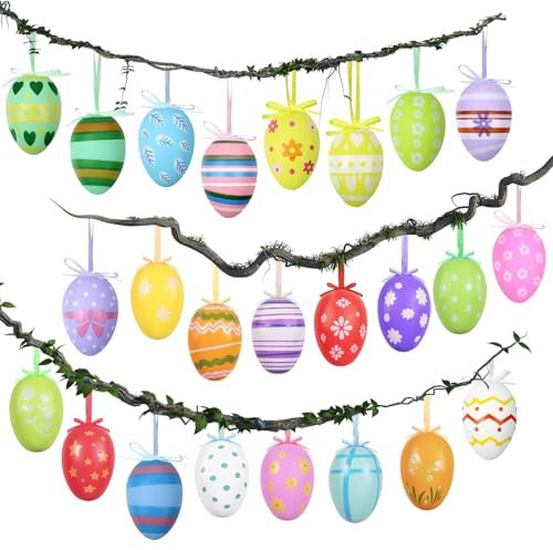Frühlingsfest Eierfarben & Frühlingsfestdekoration – 24 Stück Eier zum Aufhängen, Kreative und Vielseitige Ü Eier und Frühlingsfestgras – Wunderbare Frühlingsfest Deko