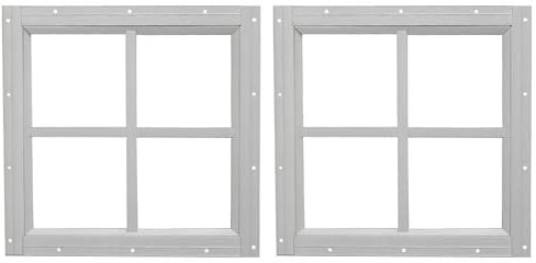 WRISIN 2 Stück Schuppenfenster, 30,5 cm B x 30,5 cm H, Unterputzmontage, weiße Haushaltsfenster, kleine Fenster für Spielhäuser, Scheunen, Hühnerstall