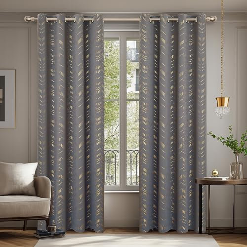 Deconovo Verdunkelungsvorhänge Blickdichte Vorhänge mit Ösen für Schlafzimmer Wohnzimmer Dicke Thermovorhang Kälteschutz Thermogardine mit Linienmuster, 183x140 cm(HöhexBreite), Dunkelgrau, 2er Set