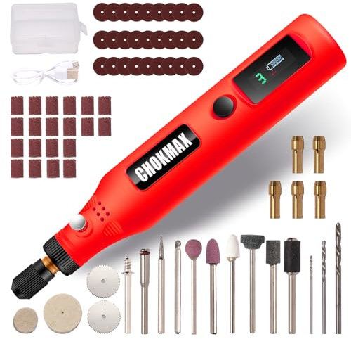 CHOKMAX Mini Cordless Rotary Tool with Work Screen, 3-Speed Grinder Kit with 72 Accessories, USB-C Charging Art Craft Tool for Sanding, Polishing, Grinding and Small DIY Job Red