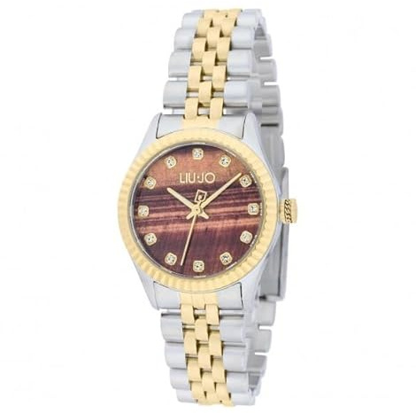 LIU Jo Tiny Damen-Armbanduhr Only Time Brown Background TLJ2314 Two-Tone Stahl mit Kristallen
