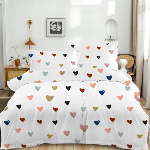 RANJIMA Bettwäsche 135x200 Weiß mit Roten Herzen Bettbezug, Microfaser Rot Weiss Herzchen Bettwäsche Set und Kissenbezug 80x80 cm mit Reißverschluss, Geschenk zu Valentinstag für Mädchen und Frauen