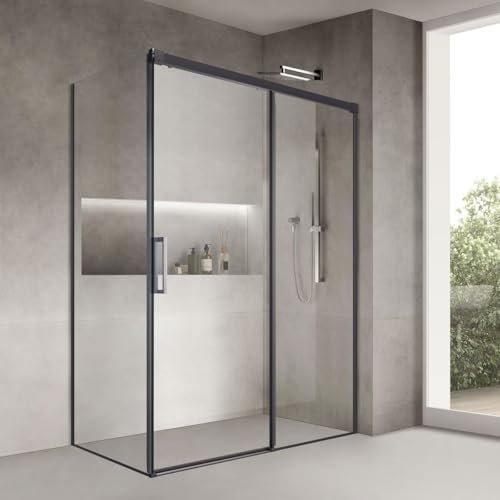Yellowshop - ZEN Box doccia 2 lati vetro trasparente 8 mm scorrevole anticalcare H 200 cm telaio alluminio Nero opaco (Nero, 140x80cm)