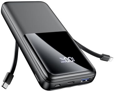 Power Bank Fast Charging 15000mAh, Portable Charger with Built-in Cables & 3 Ports, USB-C Powerbank Compatible with iPhone 16 15 14 13 12 Pro Max Android and More