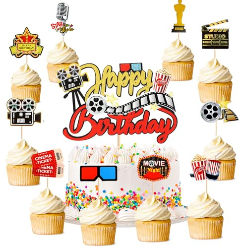YUEcthynous Filmabend Cake Topper Geburtstag 11 Stück Film-Thema Tortendeko Hollywood Film Party Kuchen Dekorationen Zubehör Geeignet für Geburtstagsfeiern, Hochzeiten, Babyparty Cake Topper