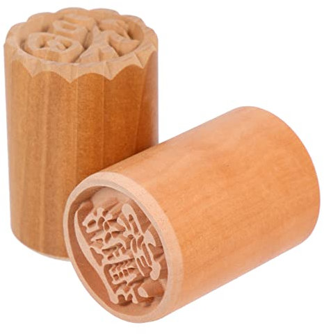 VICASKY 2 Stück Stempel Mondkuchen Mondkuchenstempel Prägestempel schmücken Fondant Mond- Butterpressform Gebäckstampfer Plätzchenformer zum Backen Keksform für Gebäck Holz