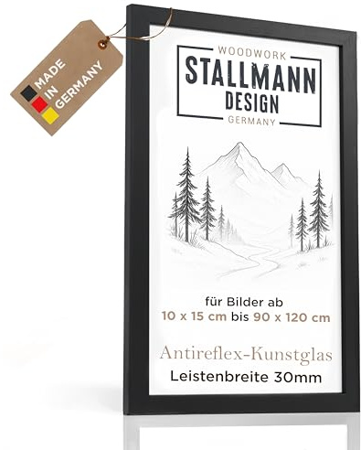 Stallmann Design Bilderrahmen 55 x 55 in Schwarz | mit Anti-Reflex-Kunstglas | 30 mm breite Rahmenleiste