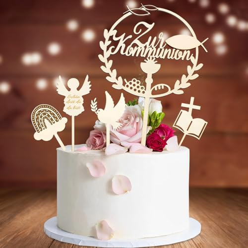 Cake Topper Holz, Regerly Cake Topper Zur Taufe Holz Tortendeko Babyparty Tortendeko für Mädchen und Junge