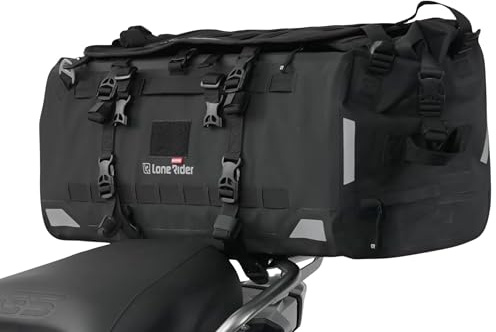 Lone Rider Overlander 30 L - Sac Moto étanche et Extensible pour Porte-Bagages arrière avec Sangles Molle, Rangement pour équipement et Fermeture Enroulable