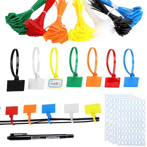 250 Stk Kabelbinder Tags Kabelmarkierer mit Beschriftungsfeld 150mmx3mm Bunte Kabelbinder Uv BestäNdig HitzebestäNdig mit 1 Markerstiften für Logistik GepäCktransport Gartenarbeit Kabel-Management