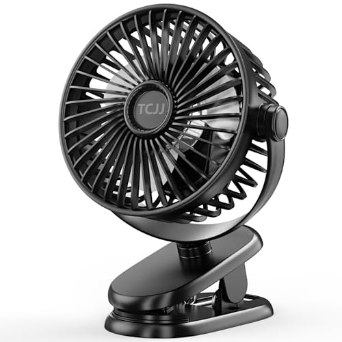 TCJJ Portable Clip on Fan, Rechargeable Pram Fan,USB Desk Fans With TYPE-C Port 5200 mAh Battery Operated 3 Speed 360° Rotatable Personal Small Mini Table Fan for Stroller Car Seat