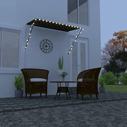 Einziehbares Sonnensegel mit LED-Lichtern, 250 x 150 cm, Anthrazit, Stoff wasserdicht und UV-beständig, Rahmen aus robustem Stahl für Balkon, Terrasse und Garten