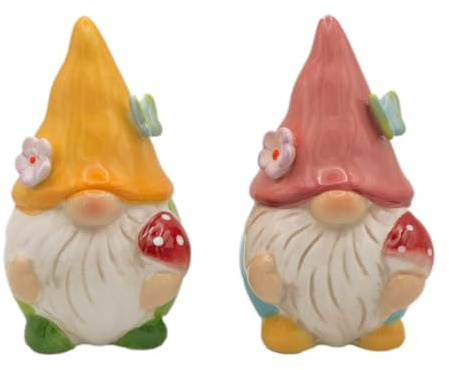 Logbuch-Verlag Deko-Wichtel 2er-Set Gartenzwerge Keramik bunt 11 cm – niedliche Figuren für Frühling, Garten oder Fensterbank