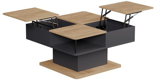 Vicco Couchtisch Movira, Anthrazit, 80 x 45 cm | mit Staufächern, mit Hebemechanismus und zwei offenen Ablageflächen