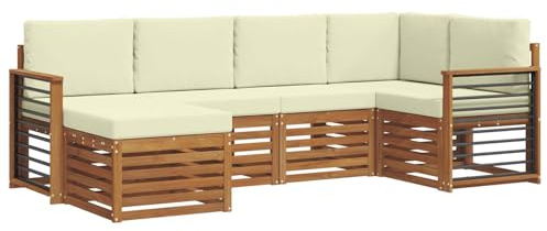 vidaXL Sofagarnituren 6 pcs Natur und Creme Massivholz Akazie, Gartenlounge, modernes Outdoor-Sofa, strapazierfähige Möbel, Terassenkomfort-Set