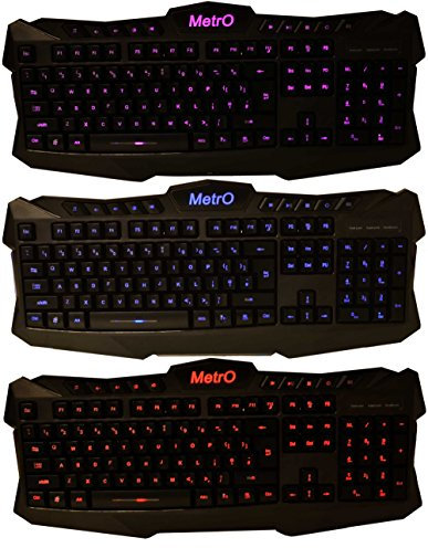 Metro Aura Wired Illuminated Backlit LED Keyboard USB UK Layout Quiet Operation 3 Colours