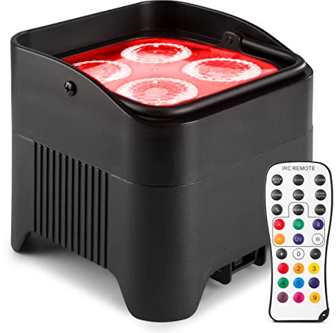 BeamZ BBP94 Uplight LED Par Strahler, 4 x 10 Watt, Akku Bühnenbeleuchtung für DJ Pult, RGB-WA UV, Bühnenlicht, DMX-WLAN, Partylicht Musikgesteuert, Bühnenequipment, Fernbedienung