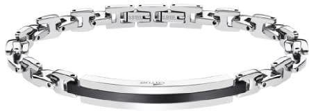 LOTUS Style Bracelet à maillons et plaque en acier noir pour homme