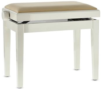 GEWA Pianobank Deluxe Elfenbein Hochglanz (leichtgängige Höhenverstellung über präzise Scherenmechanik, aus qualitativem Massivholz, langlebig und robust, hohe Bruchlast)