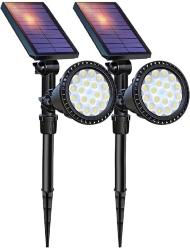 DBF Lot de 2 Lampes Extérieures Solaires Luminaires Extérieurs Étanches à 18 LED - Éclairage de Paysage, Réglable et Automatique - Éclairage de Sécurité pour Jardin, Cour, Allée, Piscine, Blanc Froid