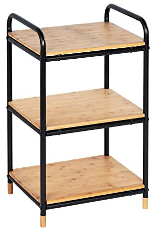 WENKO Regal Loft aus Bambus mit 3 Etagen - Badregal, Wohnregal, Bambus, 42 x 69 x 33.5 cm, Braun, Schwarz, 69 x 33.5 x 42 cm