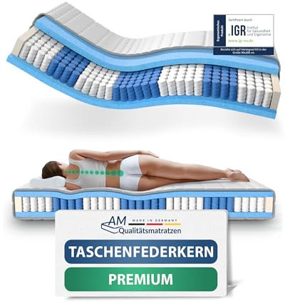 AM Qualitätsmatratzen Premium Taschenfederkernmatratze 80x200cm H5 24cm - Made in Germany & Oeko TEX Siegel - 7 Zonen Federkernmatratze 80x200 mit Lyocell Bezug - Orthopädische Matratze 80x200 H5