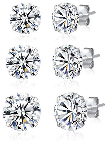 SILBERTALE Ohrringe Ohrstecker Silber 925 Damen Set für Mehrere Ohrlöcher 3er Paare mit Zirkonia 3mm-8mm