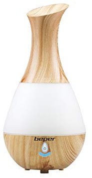 BEPER 70.405 Diffuseur de Parfum à ultrasons, 7 lumières LED interchangeables, réservoir de 235 ML, Design Silencieux et innovant, Câble et Adaptateur Inclus, Blanc et Effet Bois