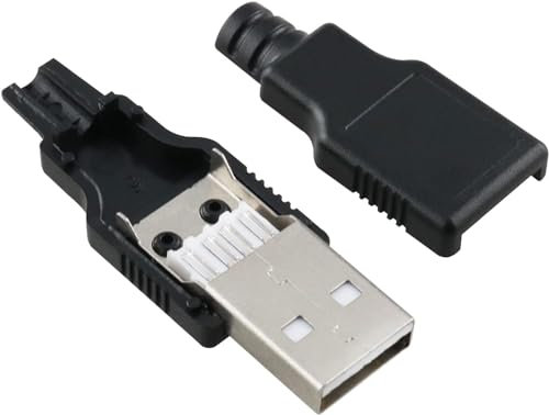 CABLEPELADO Conector USB Tipo A, Adaptador USB Tipo A Macho de 4 Pines, Conector USB para soldar, Plug USB Type A soldar, Tensión Nominal 30v, Macho, USB 2.0, Negro