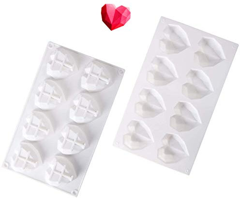 Molde de silicona de corazón de diamante 3D en forma de corazón de diamante fácil de liberar para hornear pasteles de mousse, chocolate, postre, gelatina, pastel, brownie, cubito de hielo (1)