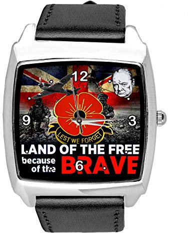 TAPORT Schwarze Leder-Armbanduhr für britische Soldaten-Fans, Schwarz , Riemen