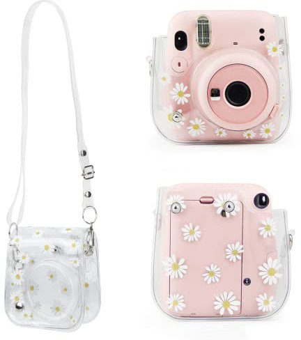 Instant Camera Protective Case, Protective Daisy Clear Camera Case Small Instant Daisy Pattern with Adjustable Shoulder Strap, Camera Case for Fujifilm Instax Mini 09.11.8