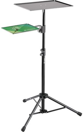 K&M 12150 Laptop-Ständer Schwarz, Stahl - Notebook-Ablage mit Mousepad - Dreifuß, klappbar - für Bühne, Büro, Rede