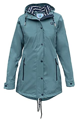 MADSea Damen Regenmantel Friesennerz 620 | halblanger wasserdichter Regenparka | winddicht mit maritimen, weiß/blauen Innenfutter